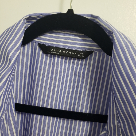 ZARA Blue and White Striped Peplum Button-Up Blouse - Picture 6 of 7